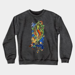 WEIRD MEDIEVAL BESTIARY MAKING MUSIC, Dragon Playing Flute Crewneck Sweatshirt